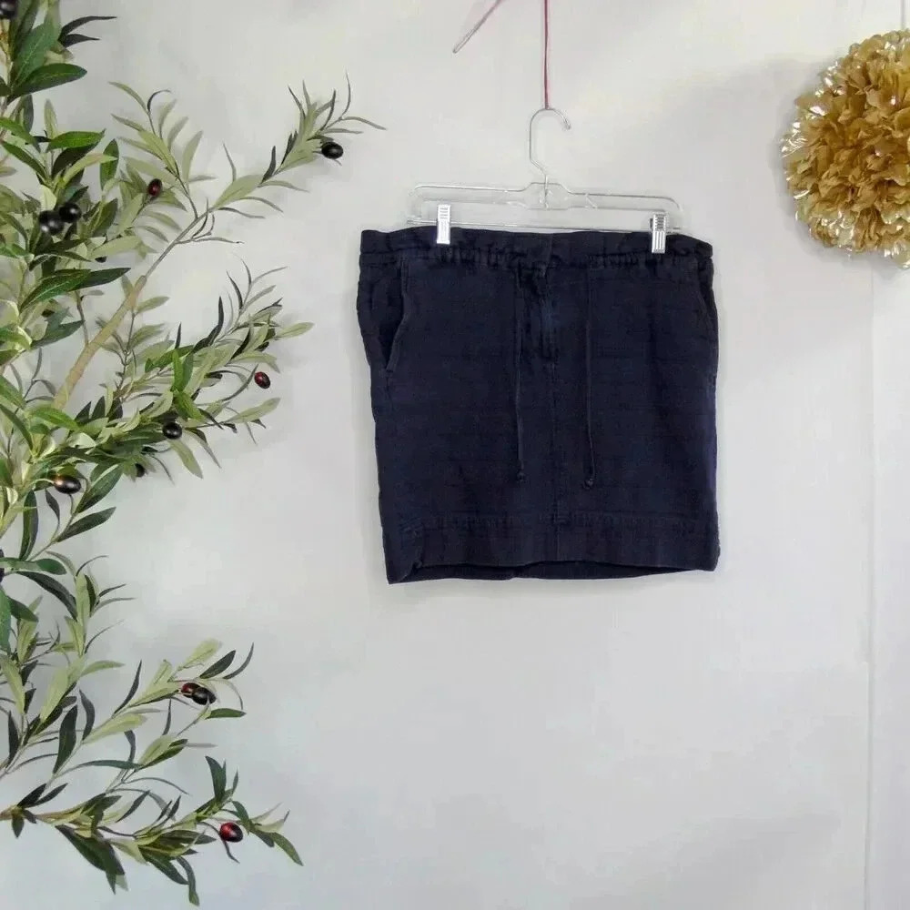 LOFT Women's Navy Blue Drawstring Linen-Blend skirt- Size M